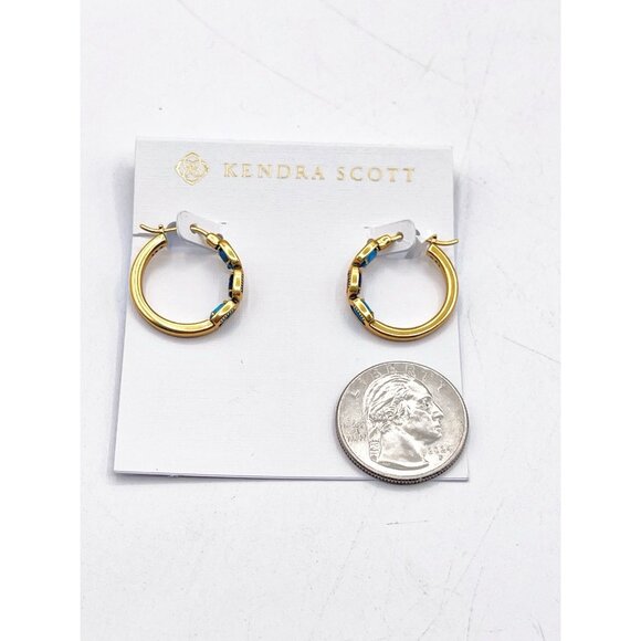 New Kendra Scott Mini Elisa Hoop Earrings In Vintage Gold Blue Mix Gift For Her - Picture 5 of 6